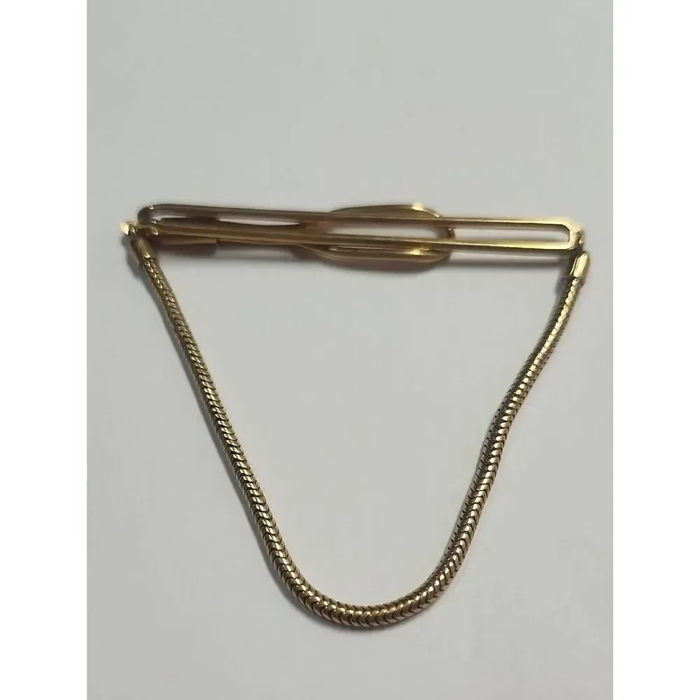 Swank Gold Tone Tie Bar with Chain